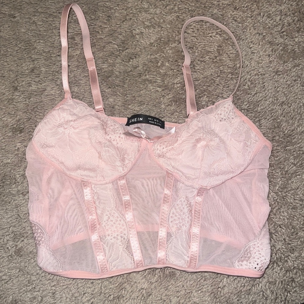 SHEIN Pink Mesh Laced Top | Size Small